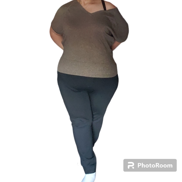 Lane Bryant Brown Gold Metallic Short Sleeve Dolman Sweater - Picture 2 of 4